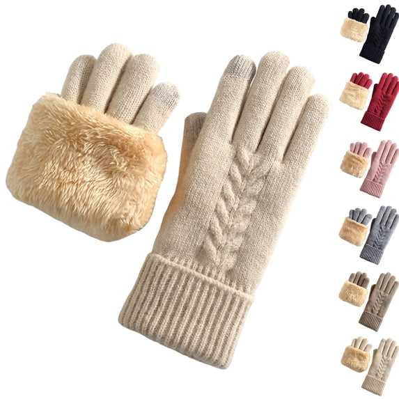 Ashirexll Winter Gloves Women, Warm Gloves, Winter Double Layer Velvet Padded Wrap Knitted Gloves for Ladies