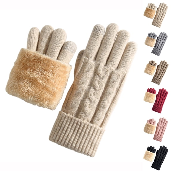 Ashirexll Winter Gloves Women, Warm Gloves, Winter Double Layer Velvet Padded Wrap Knitted Gloves for Ladies