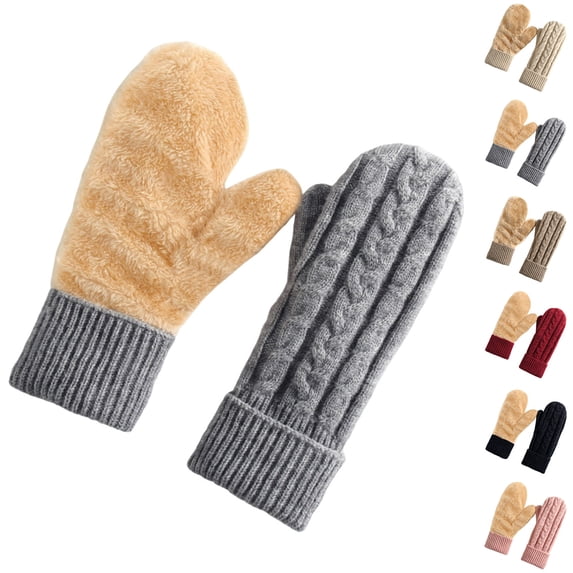 Ashirexll Winter Gloves Women, Warm Gloves, Winter Double Layer Velvet Padded Wrap Knitted Gloves for Ladies