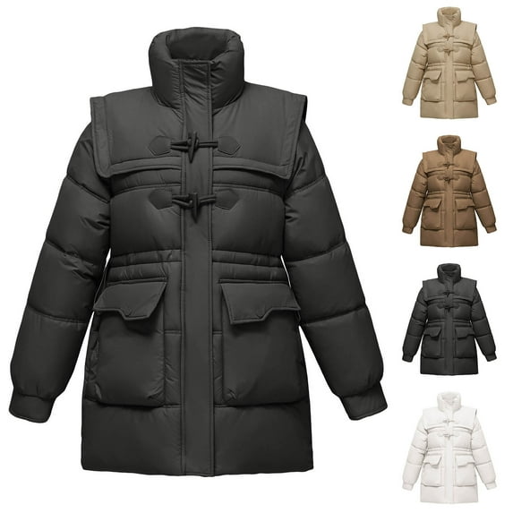 Ashirexll Winter Jackets for Women, Winter Coats for Women, Womens Casual Solid Color Long Sleeve No Hood Stand Collar Jacket