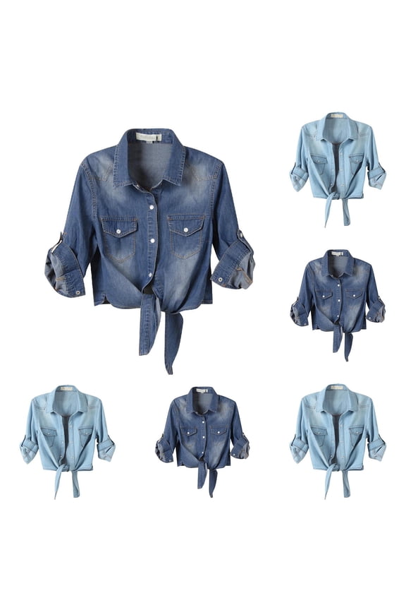 Winter Jackets for Women, Winter Coats for Women, Womens Fashion Casual 3/4 Sleeve Cape Denim Button Shirt Top