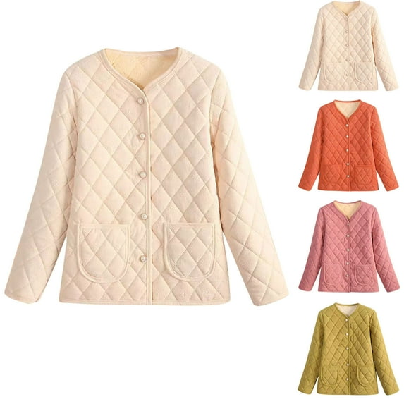 Ashirexll Winter Jackets for Women, Winter Coats for Women, Womens Fashion Long Sleeve Round Neck Casual Solid Color Jacket