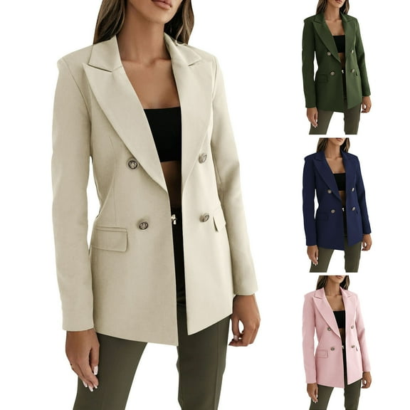 Ashirexll Winter Jackets for Women, Winter Coats for Women, Womens Solid Color Long Sleeve Turndown Collar Button Up Casual Blazer Jacket No Hood
