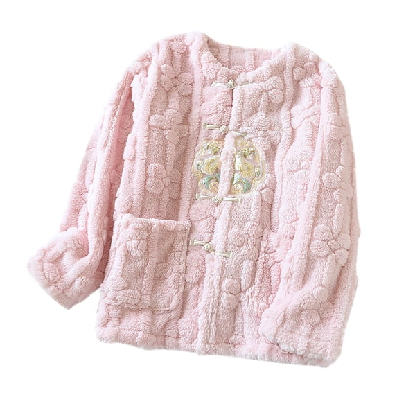 Ashirexll Winter Pajamas for Women, Fleece Pajamas Women, Fashion Womens Flannel Long Sleeve Printed Thermal Top with Pocket Home Coat Pajama