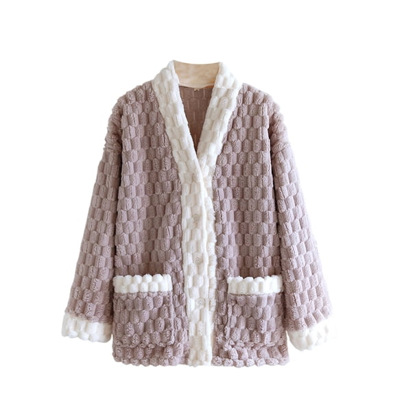 Ashirexll Winter Pajamas for Women, Fuzzy Pajamas for Women, Womens Winter Thickened Fleece Long Sleeve Cardigan Loose Home Loungewear