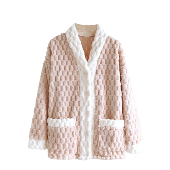Ashirexll Winter Pajamas for Women, Fuzzy Pajamas for Women, Womens Winter Thickened Fleece Long Sleeve Cardigan Loose Home Loungewear