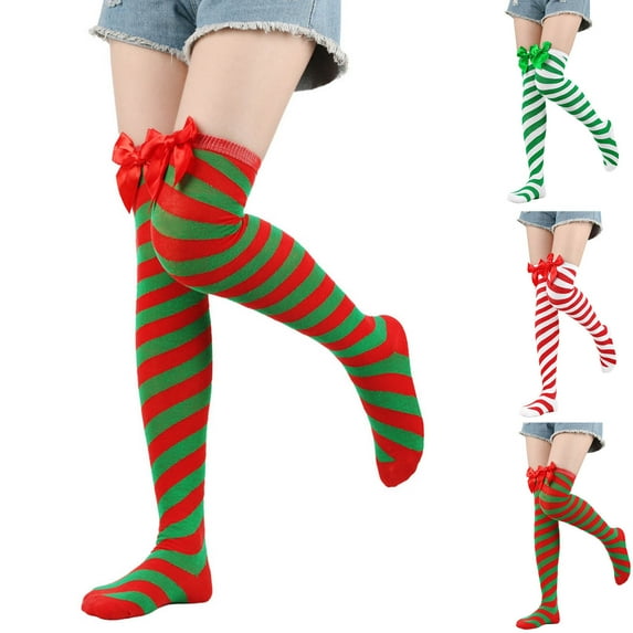 Ashirexll Winter Socks for Women, Knee High Socks for Women, Christmas Long Tube Knee Striped Garter