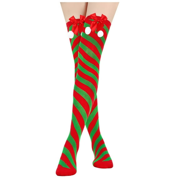 Ashirexll Winter Socks for Women, Knee High Socks for Women, Christmas Long Tube Knee Striped Garter