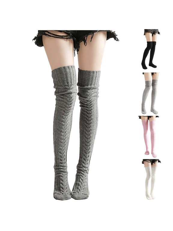 Winter Socks for Women, Knee High Socks for Women, Warm Solid Color Over Knee Cable Knit Stacked