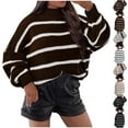thumbnail image 1 of Ashirexll Winter Sweaters Pullover Sweaters for Women Knitted Long Sleeve Semi High Neck Striped Contrasting Pullover Sweater, 1 of 7