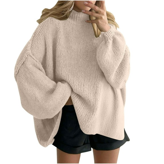 Ashirexll Winter Sweaters Pullover Sweaters for Women Ladies Casual Knitted Pullover Cedar Solid Color High Neck Sweater Warm