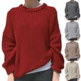 thumbnail image 1 of Ashirexll Winter Sweaters Pullover Sweaters for Women Loose Knit Off Shoulder Pullover Sweater for Fall and Winter Round Neck, 1 of 3