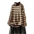 thumbnail image 1 of Ashirexll Winter Sweaters for Women, Pullover Sweaters for Women, Women's Vintage Striped Color Block High Neck Knit Sweater Casual Loose Fitting, 1 of 5