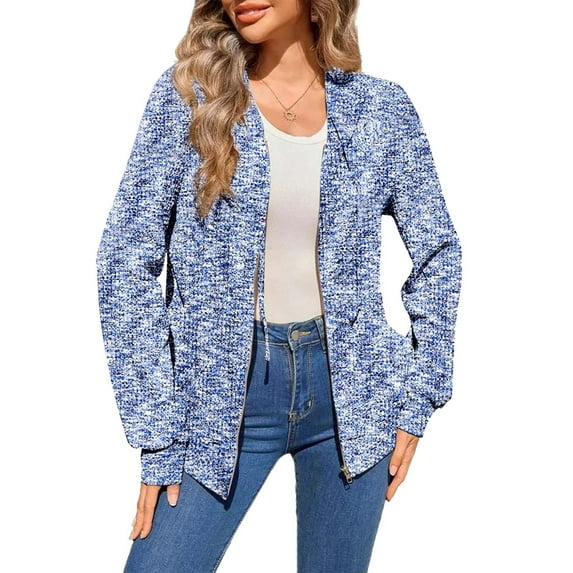 Ashirexll Winter Tops Womens Long Sleeve Casual Solid Color Zip Up Hooded Blouse with Pockets Comfortable Top