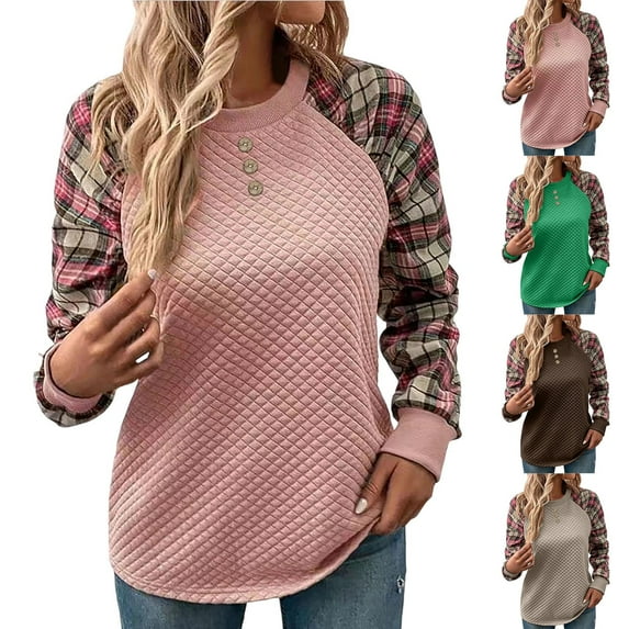 Ashirexll Winter Tops Womens Long Sleeve Tops Casual Crewneck Sweatshirts Oversized Sweatshirt For Color Block Round Neck Pocket Long Sleeve Sweater Jacket