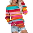 thumbnail image 1 of Ashirexll Winter Tops Womens Long Sleeve Tops Casual Crewneck Sweatshirts Women Oversized Sweatshirt for Women Fashion Striped Round Neck Shirt, 1 of 6