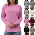 thumbnail image 1 of Ashirexll Winter Tops for Long Sleeve Shirts for Casual Solid Color Round Neck Loose Fitting Fall Winter Blouse, 1 of 7