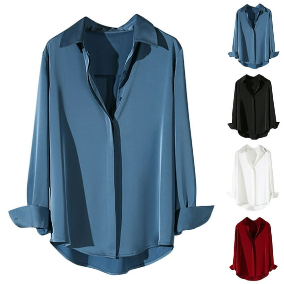 Ashirexll Winter Tops for Long Sleeve Shirts for Casual Stripe Turndown Collar Loose Fitting Blouse Summer Fall Shirt