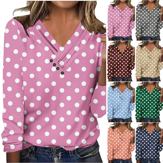 Ashirexll Winter Tops for Long Sleeve Shirts for Printed V-Neck Casual Button Down Pullover Blouse Fashion Top