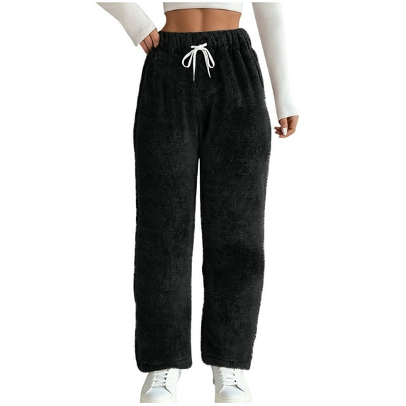 Ashirexll Winter Women Pants Casual Pants for Women Fashionable Solid Color Fleece Home Pajama Trousers with Elastic Waist Fashion Cozy Comfortable