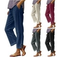thumbnail image 1 of Ashirexll Winter Women Pants, Casual Pants for Women, Linen Solid Color Button Open Front Wide Leg Pants for Casual Wear, 1 of 6