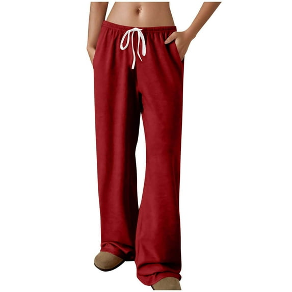 Ashirexll Winter Women Pants, Wide Leg Pants Women, Solid Color Stretch Waistband Sports Casual Pants with Deep Side Pockets Comfortable