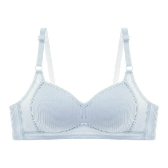 Ashirexll Wireless Bras for Women, Seamless Bras for Women, Women's Summer Solid Color Gathering Comfortable Breathable Wireless Lightweight Bras Light Blue L