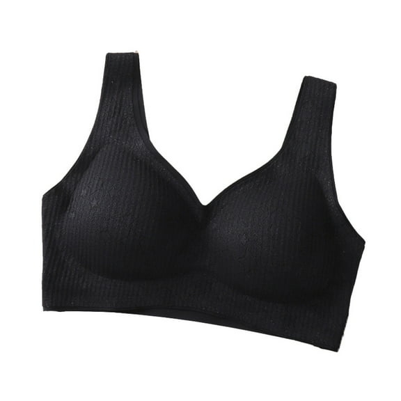 Ashirexll Wireless Bras for Women Traceless Lightweight Fixed Cup Seamless No Steel Ring Plus Size Gathered Beautiful Back Breathable Comfortable Bra Black XXL