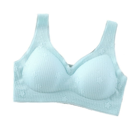 Ashirexll Wireless Bras for Women Traceless Lightweight Fixed Cup Seamless No Steel Ring Plus Size Gathered Beautiful Back Breathable Comfortable Bra Sky Blue L
