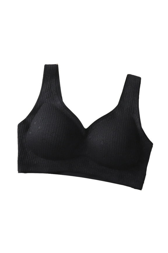 Wireless Bras for Women Traceless Lightweight Fixed Cup Seamless No Steel Ring Plus Size Gathered Beautiful Back Breathable Comfortable Bra Black XXL