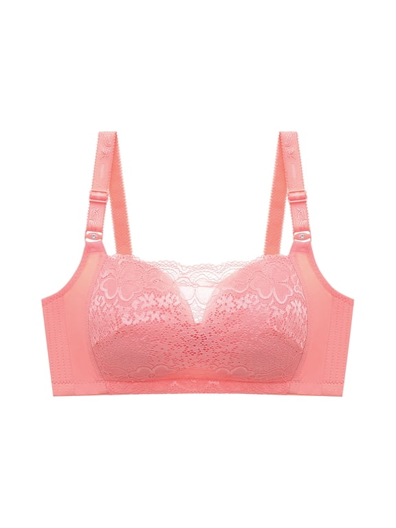 Wireless Bras for Women Adjustable Straps Lace Comfort Breathable Gathering Posture Support Middle-Aged and Elderly Bra Pink L