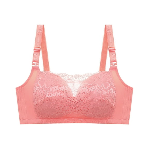 Ashirexll Wireless Bras for Women Adjustable Straps Lace Comfort Breathable Gathering Posture Support Middle-Aged and Elderly Bra Pink M