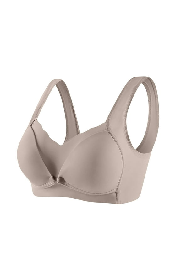 Wireless Bras for Women Front Button Plus Size Ultra-Thin Breathable Comfortable Soft Lightweight Traceless Gathering Nursing Bras Coffee M