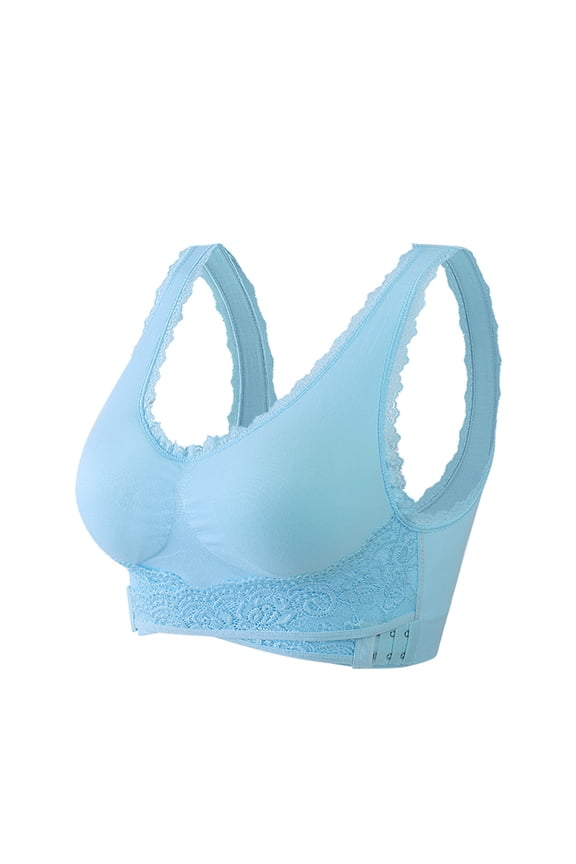 Wireless Push up Bra, Bra for Big Busted Women, Breathable Comfortable Gathering Lace Sexy Bras Light Blue M