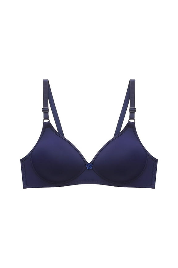 Wireless Push up Bra, Pepper Bras for Women Small Breast, Wire Free Two Row Buckle Comfortable Thin Bras Blue M