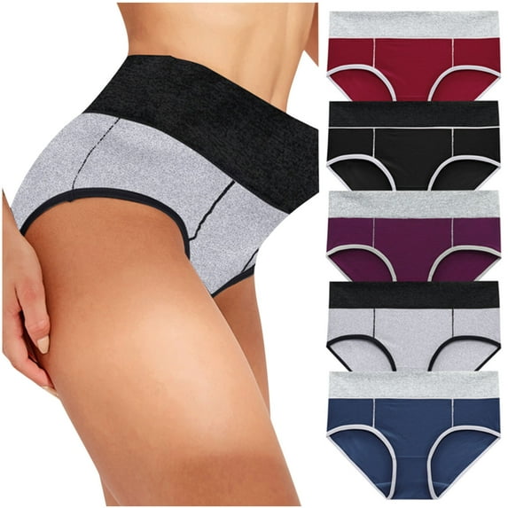 Ashirexll 5PC Underwear for Women Cotton High Waist Panties Full Coverage Briefs Soft Strech Ladies Breathable Panties-Multi Pack Multicolor C M