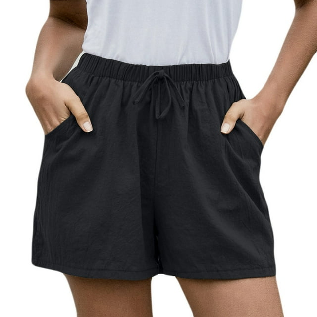 Ashirexll Women Casual Shorts Drawstring Comfy Elastic Waist Shorts Summer Pull On Short with Pockets Black S