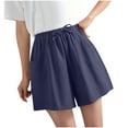 thumbnail image 1 of Ashirexll Women Comfy Drawstring Casual Elastic Waist Pocketed Shorts Dark Blue L, 1 of 6