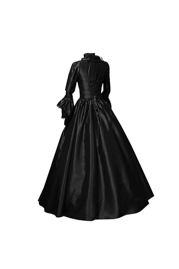 Women Vintage Retro Gothic Long Sleeve Hooded Dres Long Gown Dresses Plus Size Wedding Dresses for Bride Evening Party Black XL