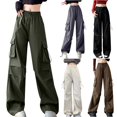 thumbnail image 1 of Ashirexll Women Winter Pants, Women Cargo Pants, High Waisted Wide Leg Straight Tube Overalls Pants Casual Sports Fashion Solid Color, 1 of 7