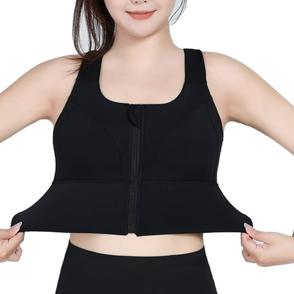 Ashirexll Women Zip Front Sports Bras Longline Fitness Crop Tops Tank Gym Yoga Workout Shirts Black XL