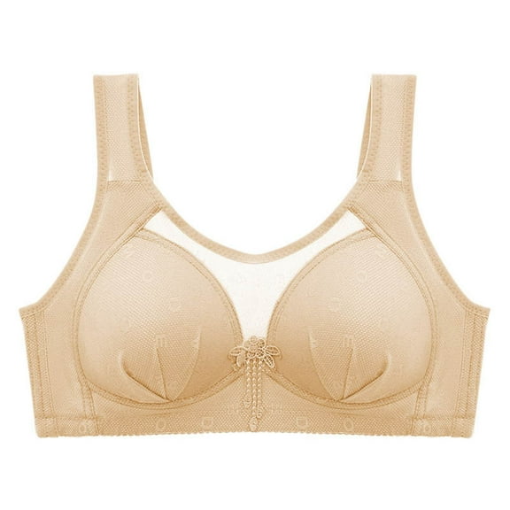 Ashirexll Women's Bras, Wireless Bras for Women, Plus Size Everyday Bras, Woman's E Cup Flower Embroidery Thin Style Ventilate Bra Steel Rim