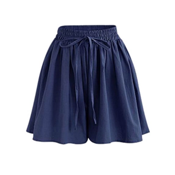 Ashirexll Women's Elastic Waist Casual Comfy Cotton Beach Shorts with Drawstring Dark Blue XXL