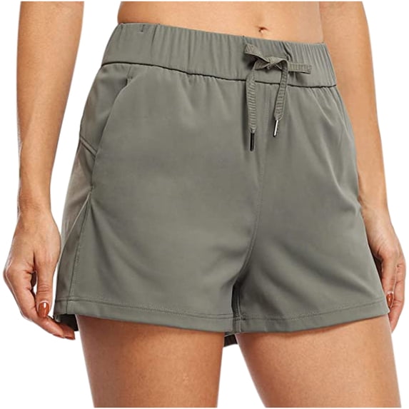 Ashirexll Women's Hiking Athletic Shorts Solid Color Lounge Active Workout Running Shorts Comfy Casual with Pockets Gray B M
