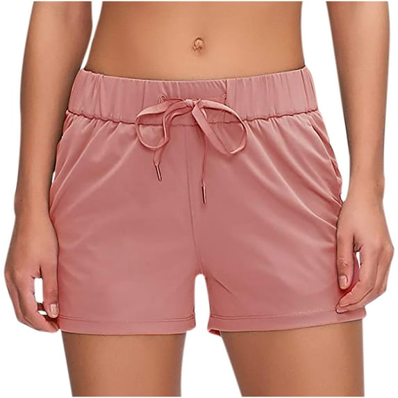 Ashirexll Women's Hiking Athletic Shorts Solid Color Lounge Active Workout Running Shorts Comfy Casual with Pockets Pink B XL