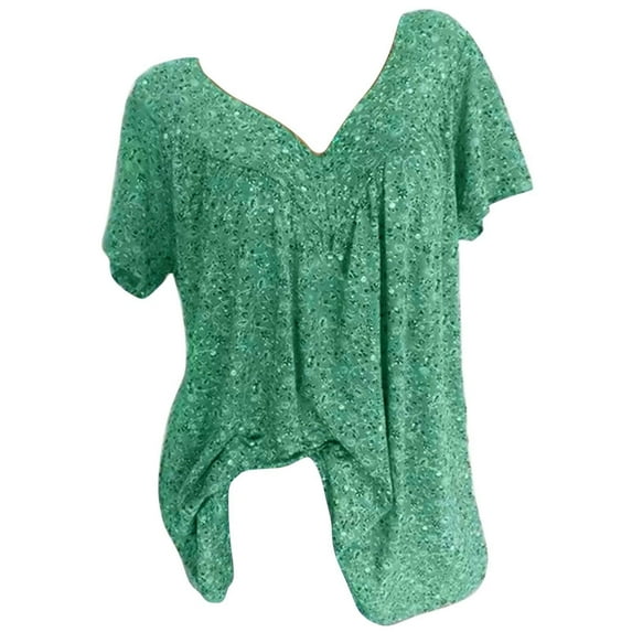 Ashirexll T Shirts for Women, V Neck Tops for Women, Plus Size Tops Short Sleeve Blouses Flowy Summer Tunic Tops Green A 3XL