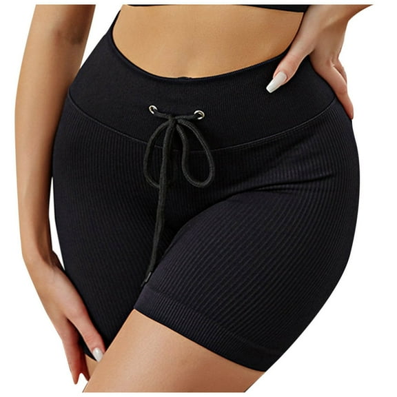 Ashirexll Women's Shorts Clearance! High Waisted Shorts Women, Solid Color Casual Sports High Waist Drawstring Shorts Black L