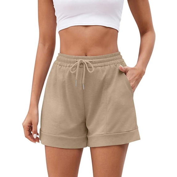 Ashirexll Women's Shorts Clearance! Stretchy Shorts for Women, Fashion Summer Solid Fitness Running Gym Ladies Sports Active Shorts Khaki A M