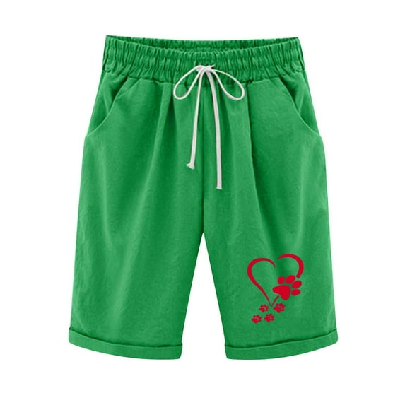 Ashirexll Women's Shorts Clearance! Womens Shorts Casual, Elastic Waist Baseball Printed Drawstring Shorts Green B XL