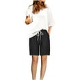 thumbnail image 1 of Ashirexll Women's Shorts Clearance! Womens Shorts with Pockets, Fashionable Solid Color Three Way Pants with Drawstring Shorts Black B M, 1 of 7